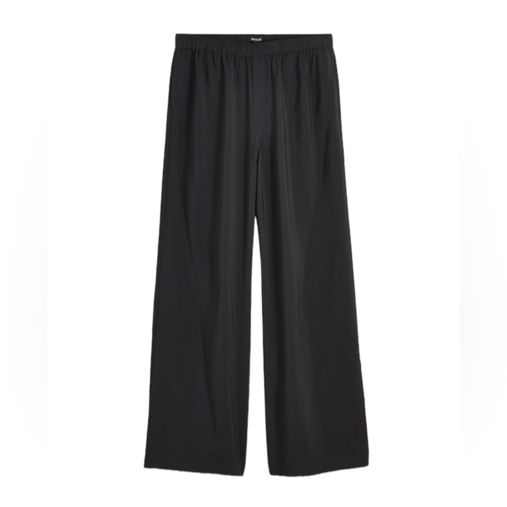 Madewell True Black Petite Pull-On Wide-Leg Pants in Softdrape
